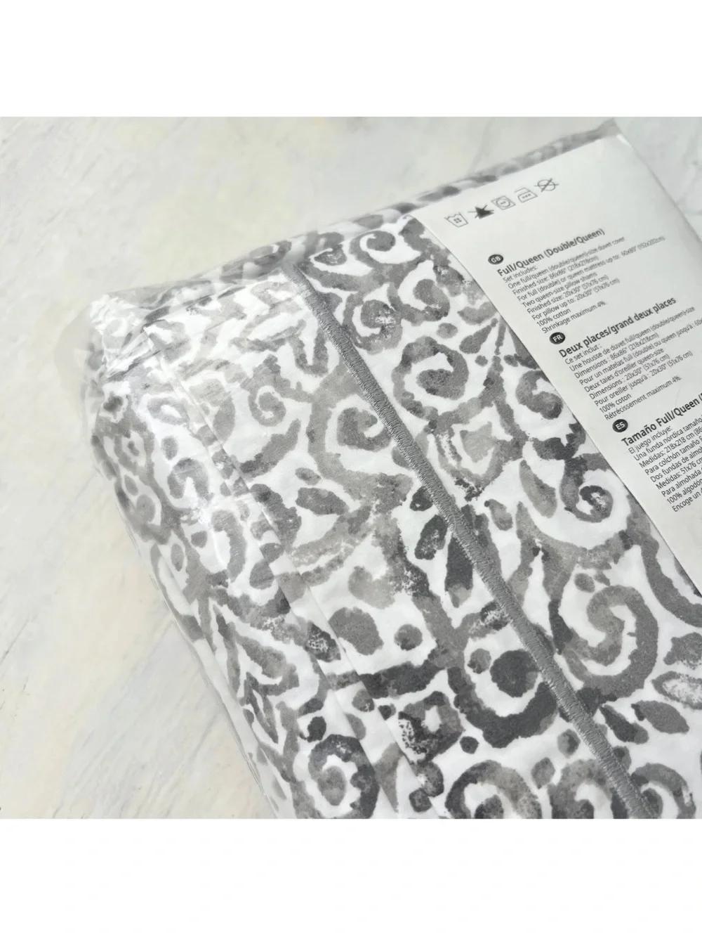 IKEA Black and White Floral Duvet Cover with Blush Accents